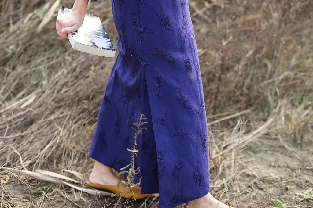 original jacquard oblique placket plate buttons cheongsam dress retro long section new spring Dresses | Тематическая одежда и