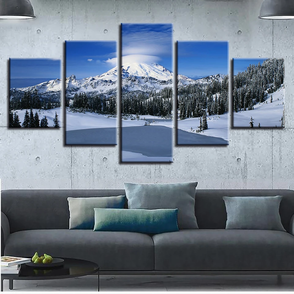 Холст HD печатает фотографии стены искусства 5 шт. Красивые Зимние Горный пейзаж
