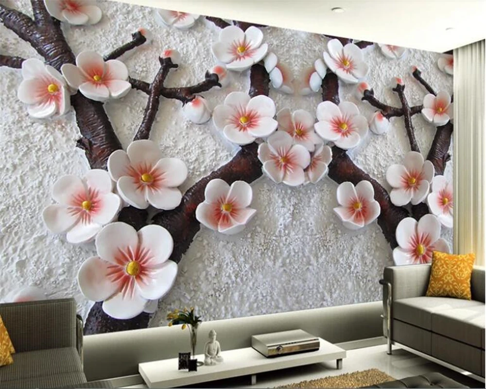 beibehang wallpaper for walls 3 dCustom floral embossed three-dimensional plum mural living room wall papel de parede | Обустройство