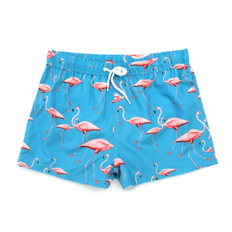 Мужские пляжные шорты SD604 с принтом фламинго на розовом и голубом фоне для