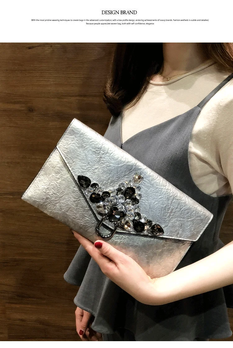 Korean Style Diamond Clutch Bag PU Leather Fashion Clutches Bags Solid Color Big Purse Women Shoulder Bags Crossbody Pack Gifts