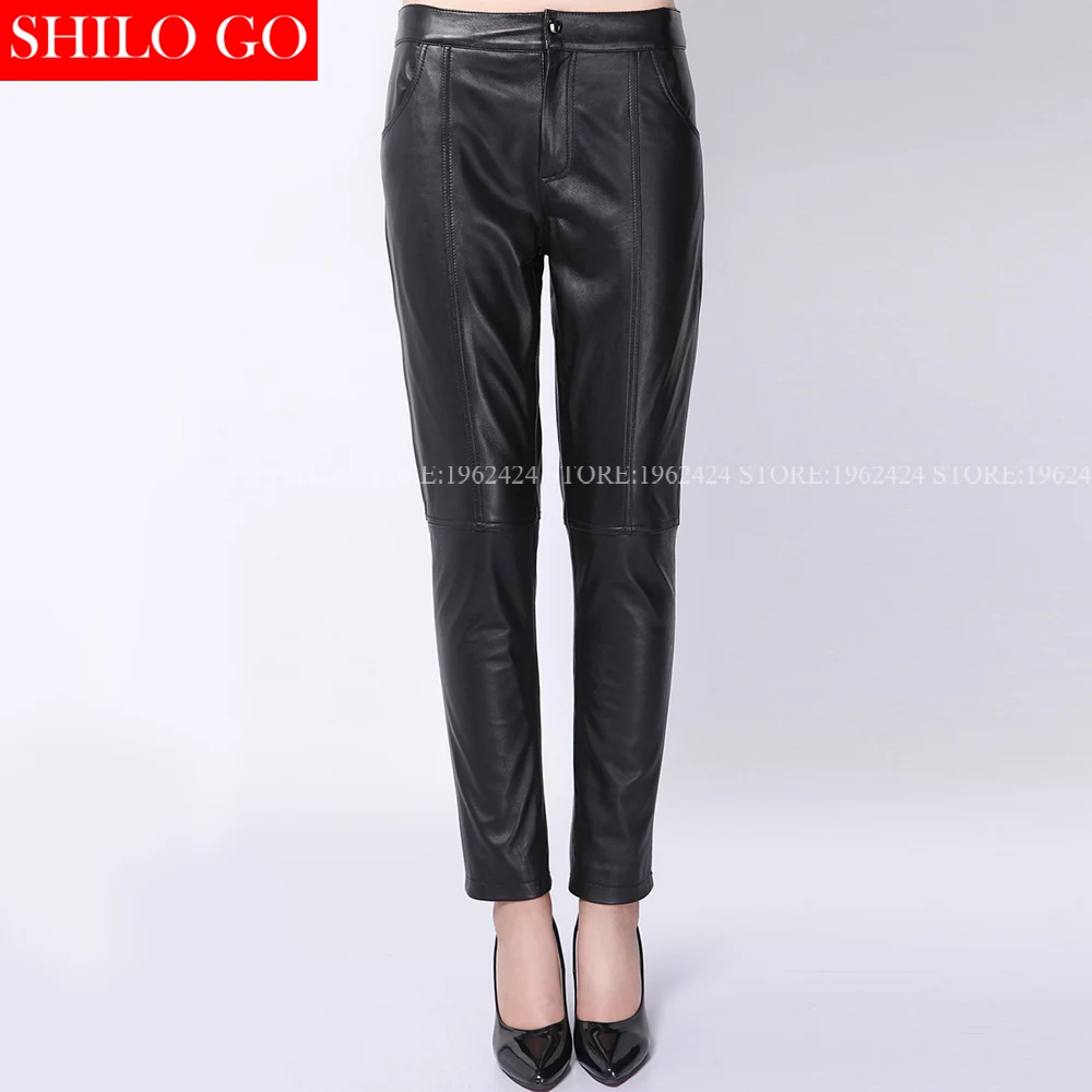 Большие размеры модные зимние женские облегающие брюки из овчины с высокой