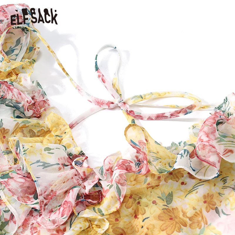 Женская шифоновая блузка ELFSACK белая с цветочным принтом v образным вырезом и