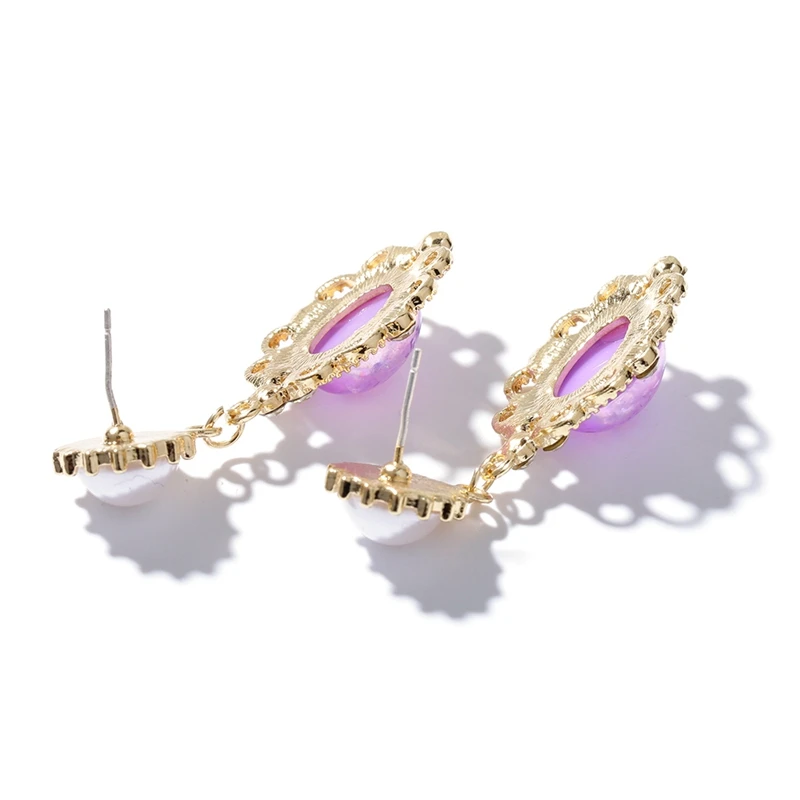 Junlead Fashion Korean Design Bohemian Hanging Statement Earring Boho Purple Gem Flower Drop Dangle Earrings for Women Jewelry | Украшения