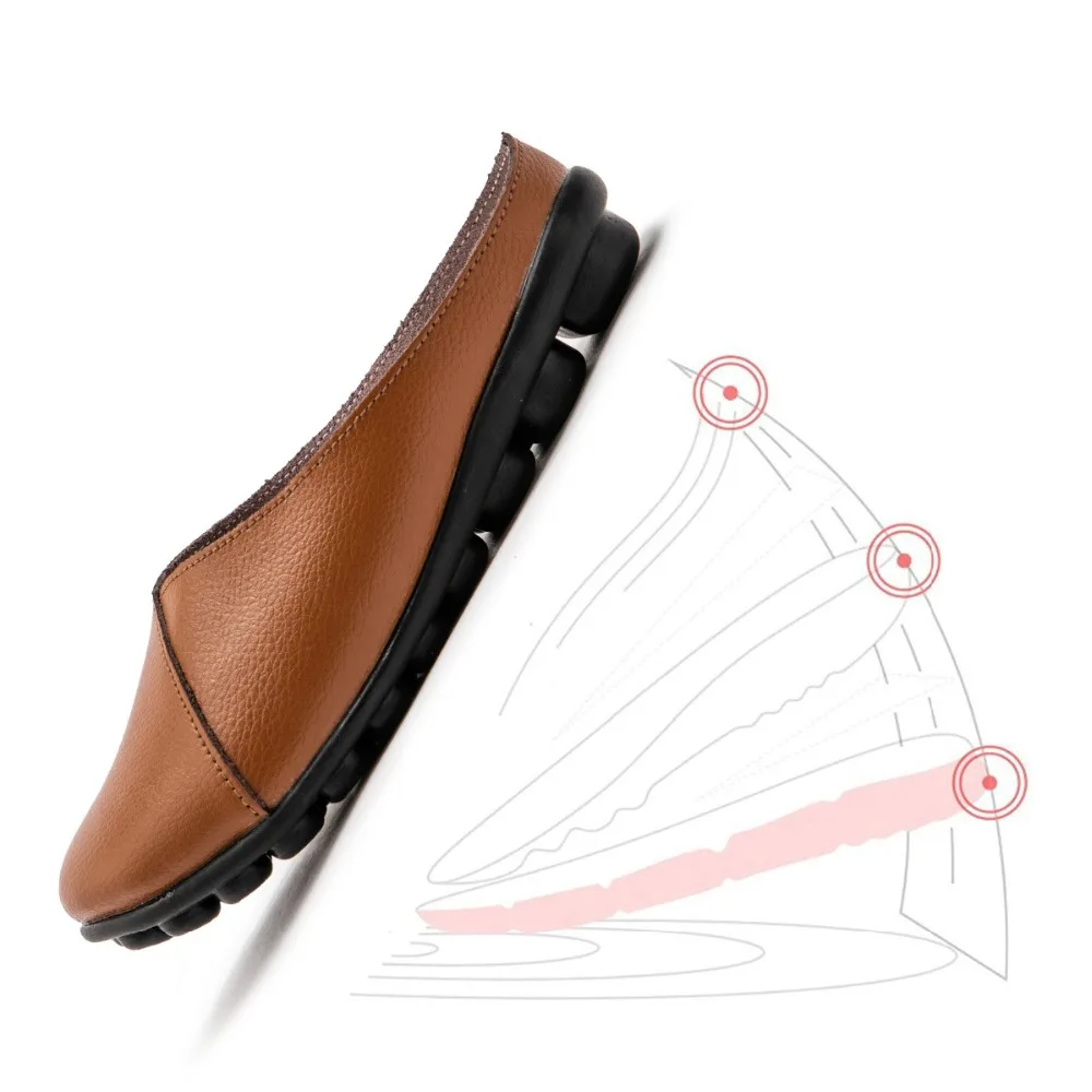 Женские однотонные слипоны из натуральной кожи на плоской подошве большой