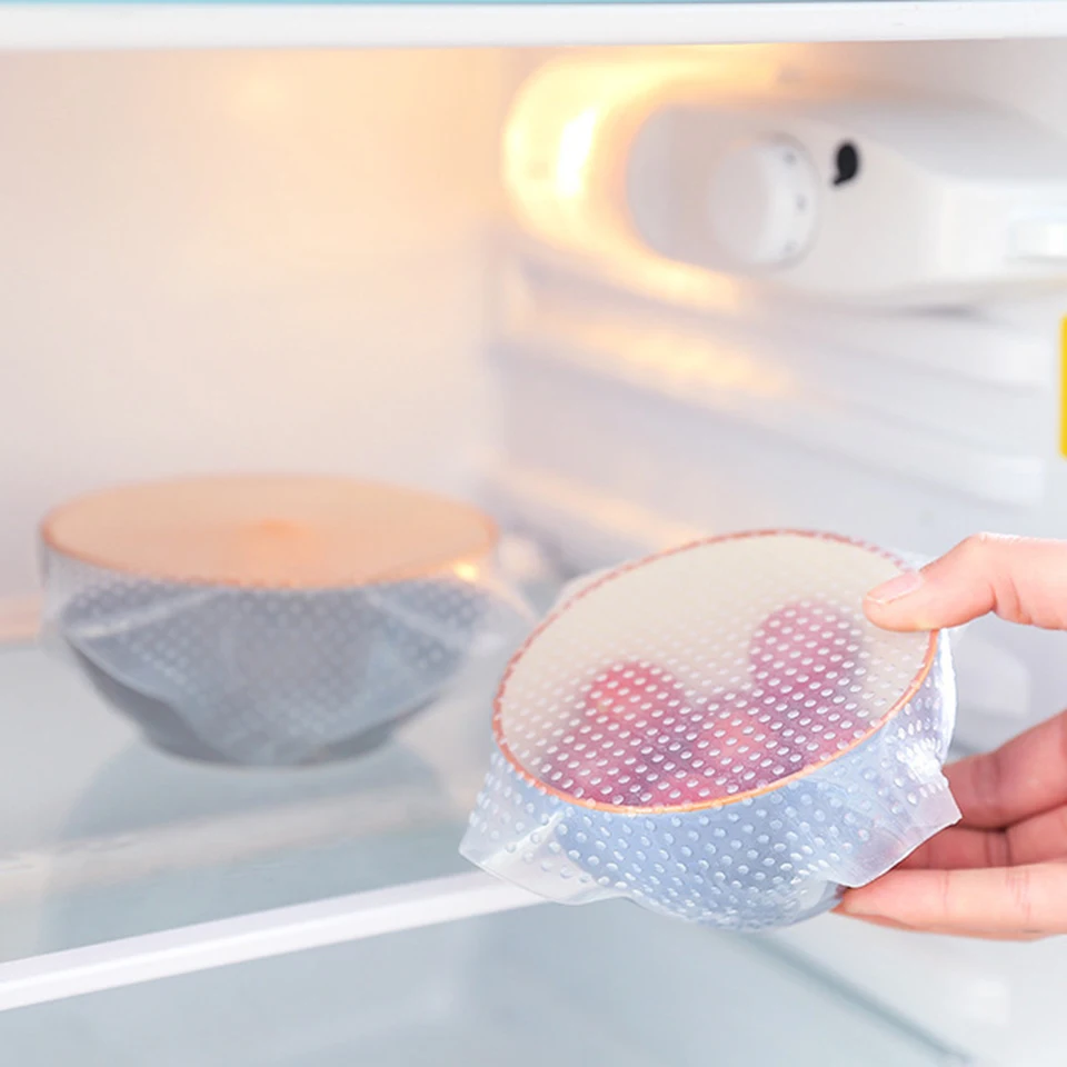 Творческий 4 Шт. Силиконовые Пищевой Saran Wrap Стрейч Многоразовые Свежие Печать