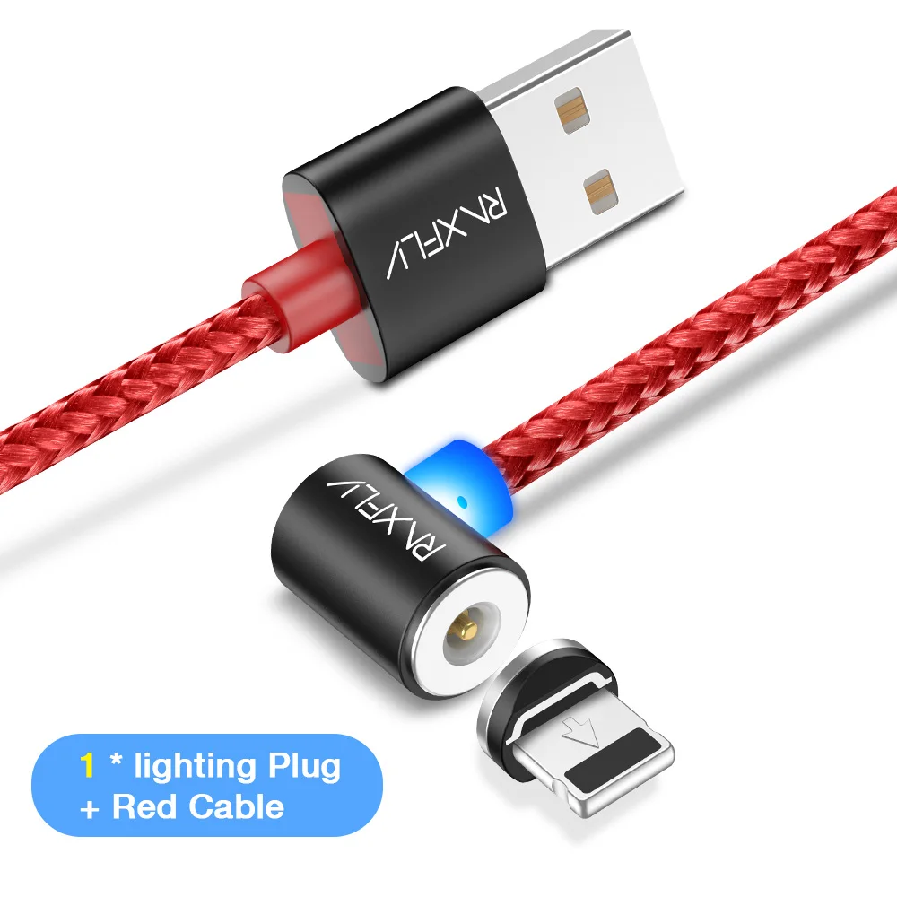 Lighting Red Cable RAXFLY L-Тип Магнитная Зарядка USB кабель для samsung Xiaomi Redmi 4X Lightning/USB магнит провод зарядки Micro тип usb C магнитная зарядка для Nokia 7 8 Plus - Цвет: Lighting Red Cable