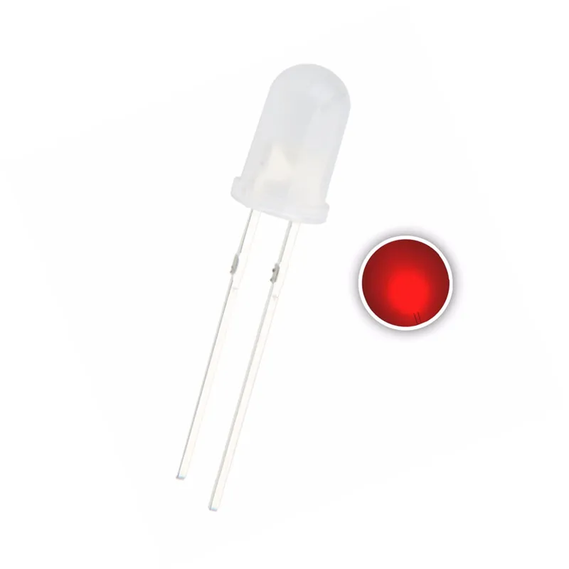 

100PCS, F5 5MM Red, DIP LED, Diffused, Round Head, 2V 20mA, Good Quality
