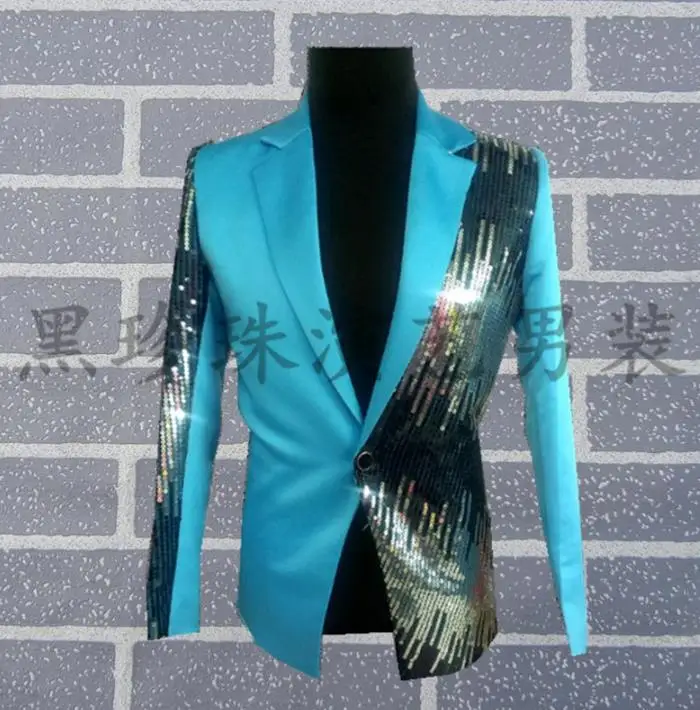 Blue men suits designs masculino homme terno stage costumes for singers men sequin blazer dance clothes jacket style dress
