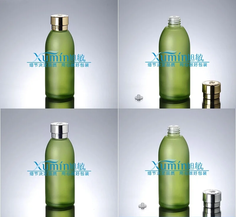 

EM2 Capacity 120ml green frosted bottle with silver/gold lid ,lotion bottle, Cosmetic Packaging,cosmetic container,glass bottle