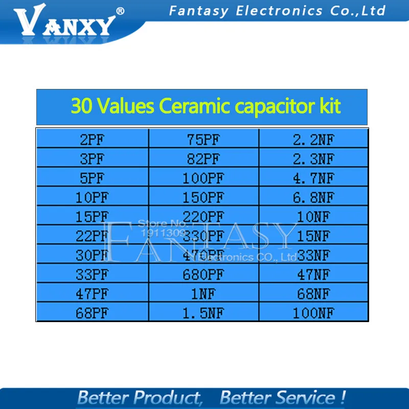 30 valuesX10pcs=300pcs Ceramic capacitor 2PF-0.1UF component diy samples kit new and original | Электронные компоненты и