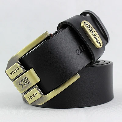 Bycobecy Ceinture Homme Cuir настоящая широкая пряжка Пряжка бизнес люксовый бренд Heren Riem Винтажный Мужской ремень из коровьей кожи - Цвет: Black S0308