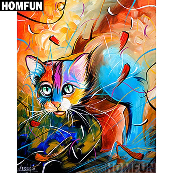 Тёмно-синий HOMFUN полная квадратная/круглая дрель 5D DIY Алмазная картина "животное кошка" 3D вышивка крестиком 5D домашний Декор подарок A01005 - Цвет: Тёмно-синий