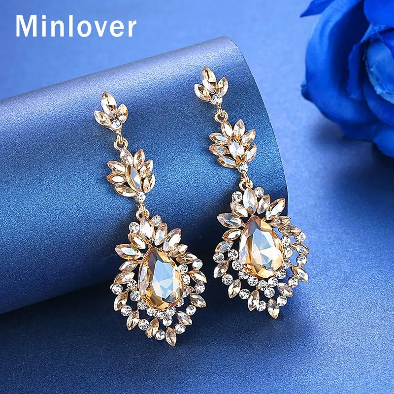Minlover камни в форме капли цветок висячие серьги для женщин свадебный Серебряный/золотой цвет свадебные висячие серьги украшения для выпускного MEH1102