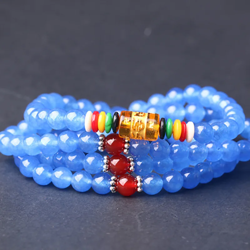 Blue chalcedony Натуральный камень голубой песчаник бисера Multilayer108 браслет из Малахита шарм браслеты для женщин и мужчин опал ювелирные изделия - Окраска металла: Blue chalcedony