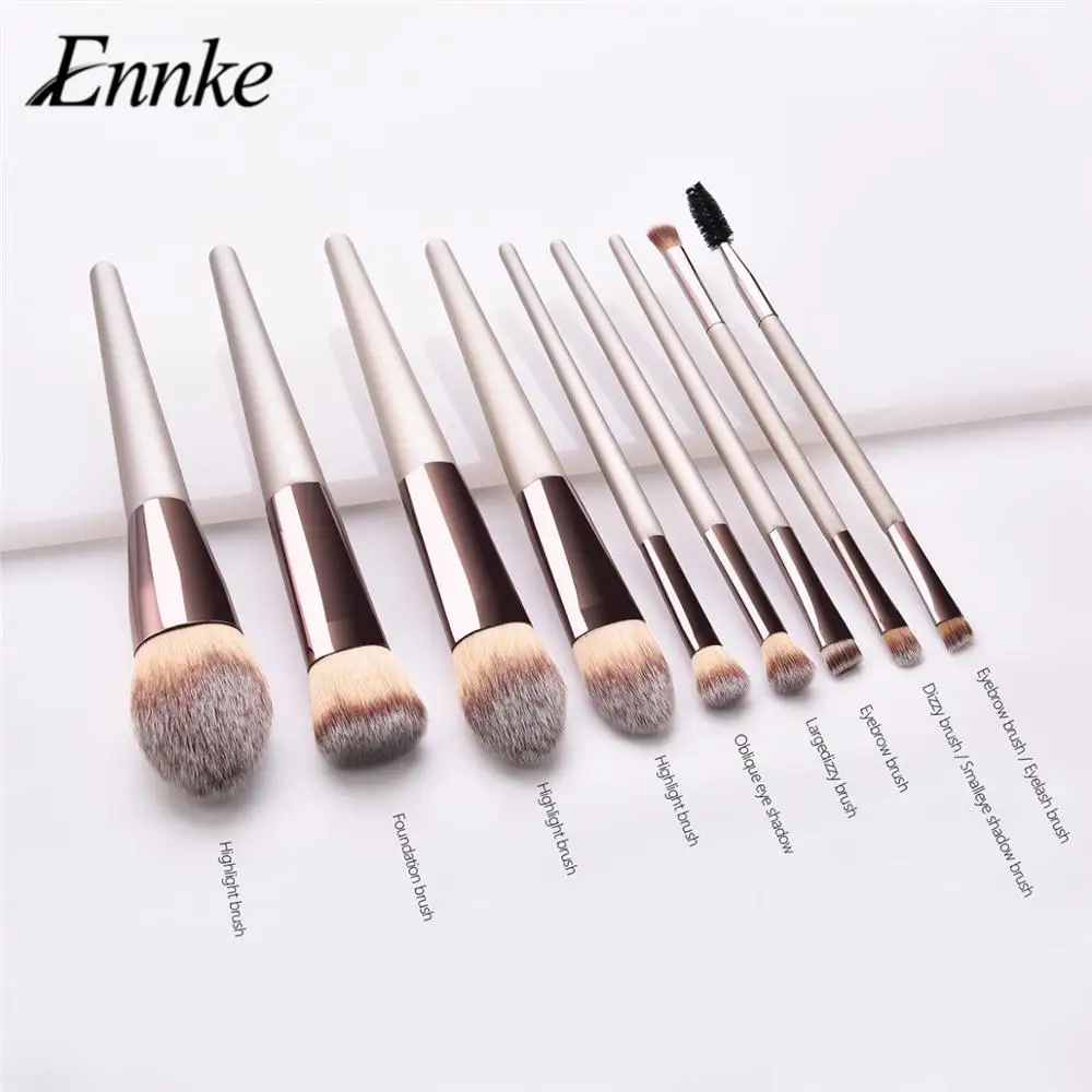 ENNKE Makeup Brushes Champagne Gold 9 Pcs/Lot Eyelash/Eyebrow Double Head Eye Beauty Brushes Highlight Concealer Cosmetic Tools