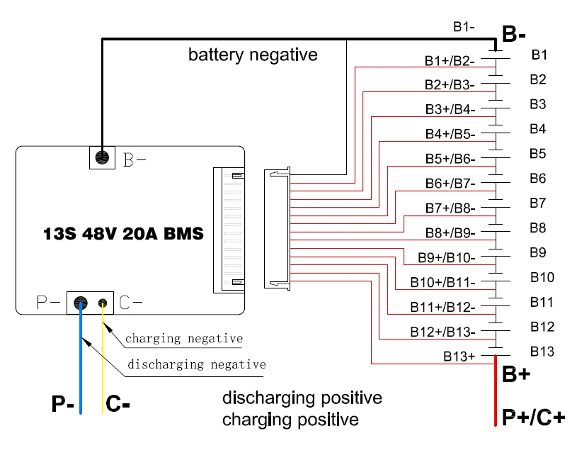Литий-ионный аккумулятор BMS 13S 48V 20A, 30A, 40A и 50A BMS для 48V 500 W-2000 W литий-ионный аккумулятор с функцией баланса