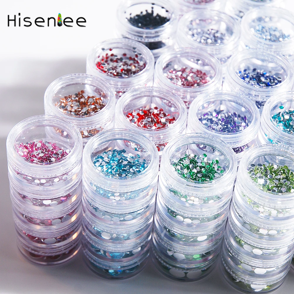 

High quality 1000PCS 5 size fashion shiny resin rhinestone detachable separation storage box popular charm DIY nail decoration