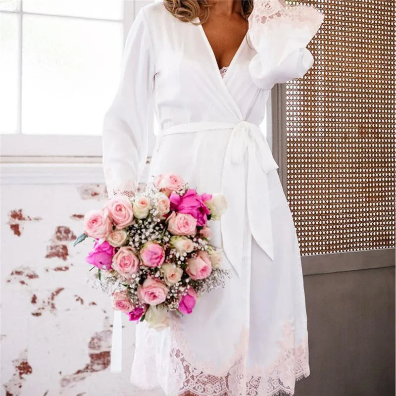 Сексуальное женское гладкое ночное белье кружевное с длинным рукавом v образный