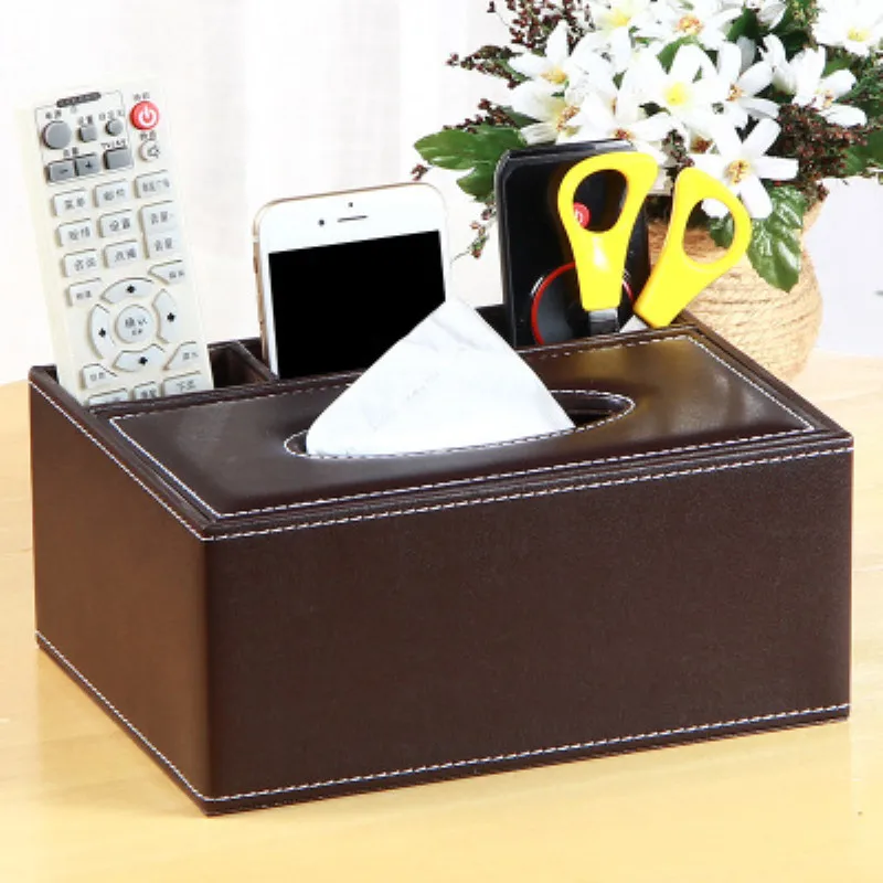 

5 Color Multifunction Leather Tissue Storage Box Desktop Remote Control Tray Living Room Square Coffee Table Debris Storage Rack