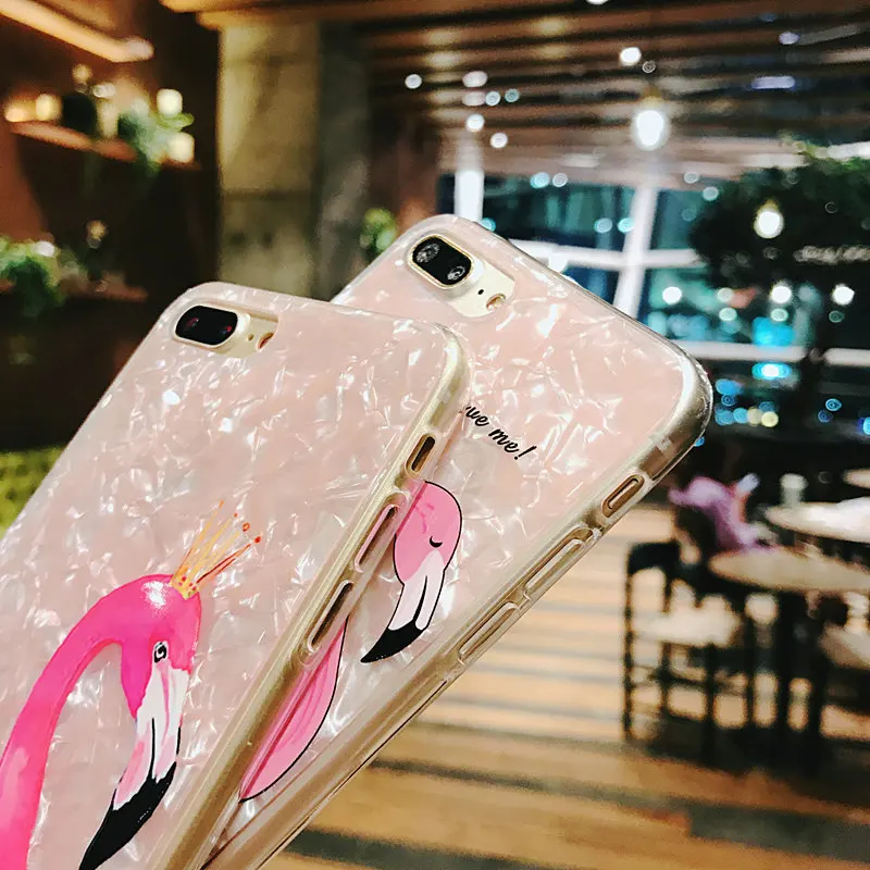 NFH Glitter Phone Case For iPhone 8 7 6 Plus Flamingo Shell Cases For iPhone On X 8 7 6 6S Plus Soft TPU Silicone Back Cover