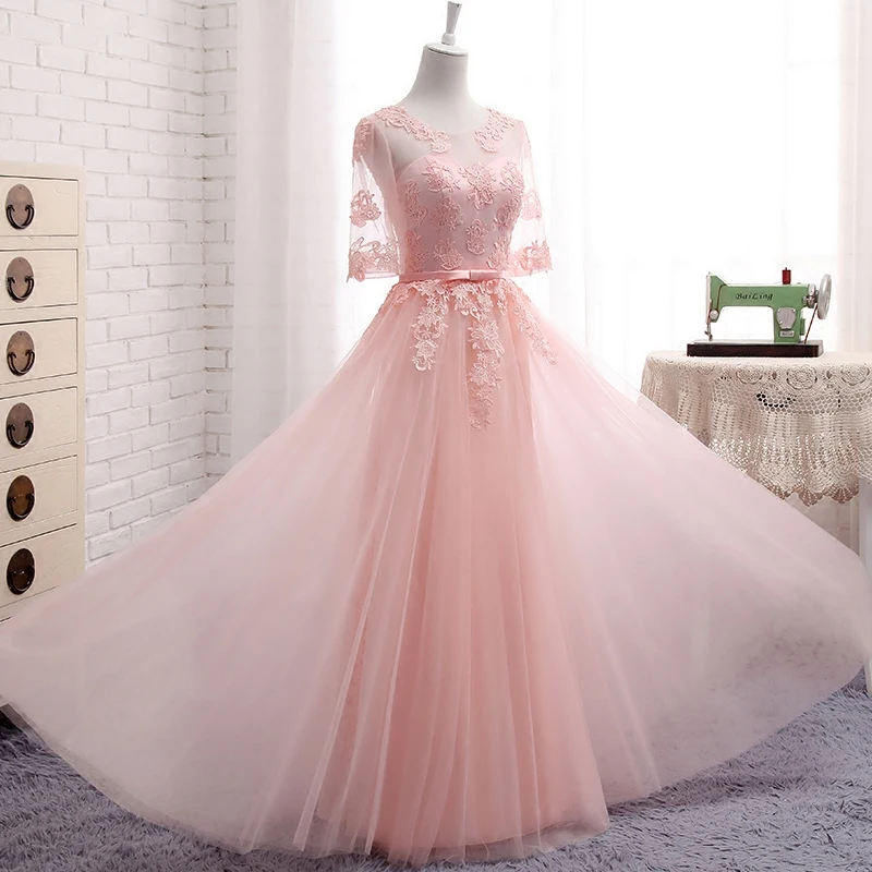 Robe De Soriee/милое розовое платье подружки невесты с вышивкой и кружевными рукавами