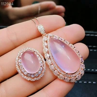 meibapj natural high quality pink big rose quartz gemstone fine jewelry set 925 pure silver necklace and ring suit for women