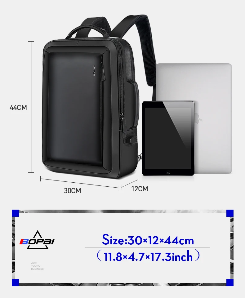 BOPAI, рюкзак для ноутбука с защитой от кражи, USB, внешняя зарядка, 16 дюймов, многофункциональный рюкзак, сумка для путешествий, Мужская школьная сумка для подростков