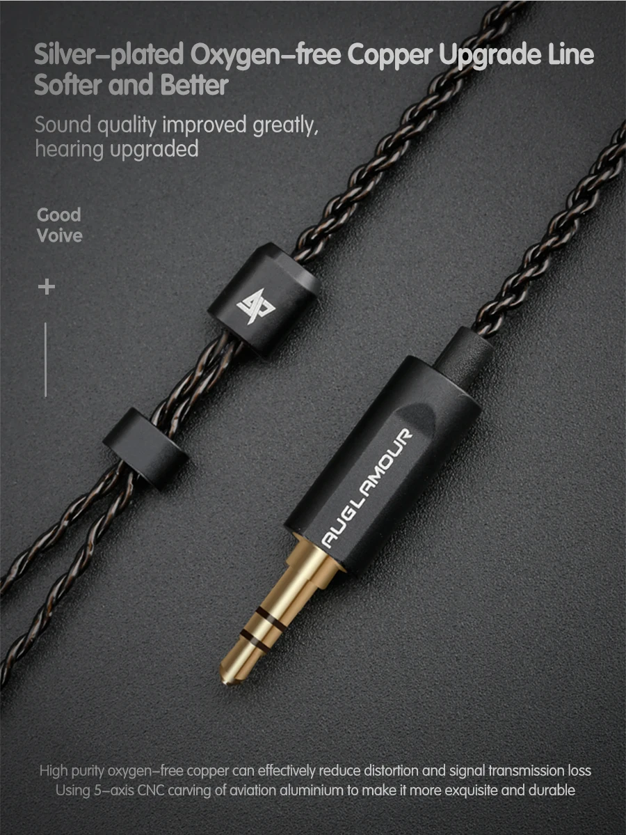 Auglamour F300 Динамический драйвер HiFi металлический музыкальный монитор спортивные MP3 наушники-вкладыши Наушники 0,78 мм съемный кабель