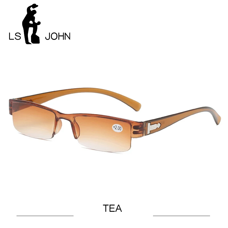 TEA LS JOHN Korean Fashion Reading Glasses Men Women Clear Lens Half Frame Presbyopic Eyewear 1.0 1.5 2.0 2.5 3.0 3.5 4.0 for Reader - Цвет оправы: TEA