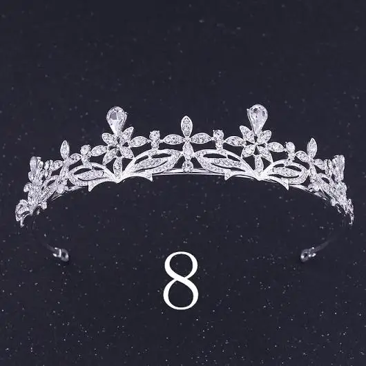 8 Розовое серебро цвет принцесса Полный Кристалл корона диадемы для женщин Роскошные Стразы Диадемы для девочек невесты свадебные украшения для волос - Окраска металла: 8