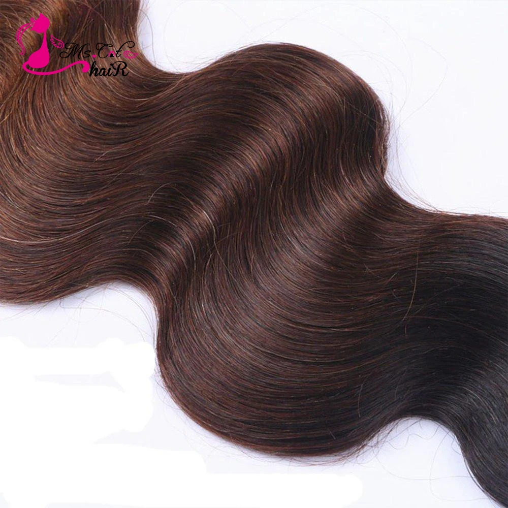 Ms Cat Hair Ombre Человеческие Волосы Объемная Волна 3 Пучки Реми Волос T1B / 4/30 Три Тона Ombre Бразильские Пучки Волос Волос Бесплатно