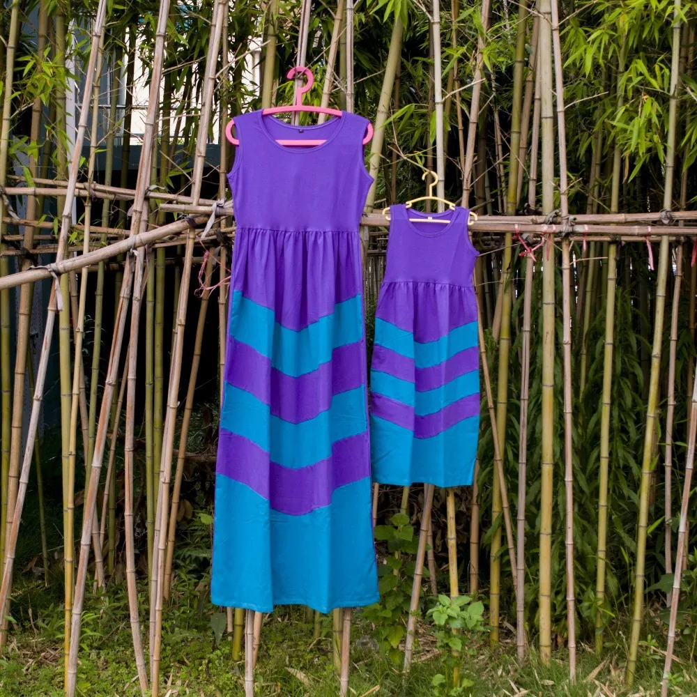 

summer style Bohemian dress fashion Party Long dress Patchwork Cotton mommy and me high waist chevron stripe maxi dress