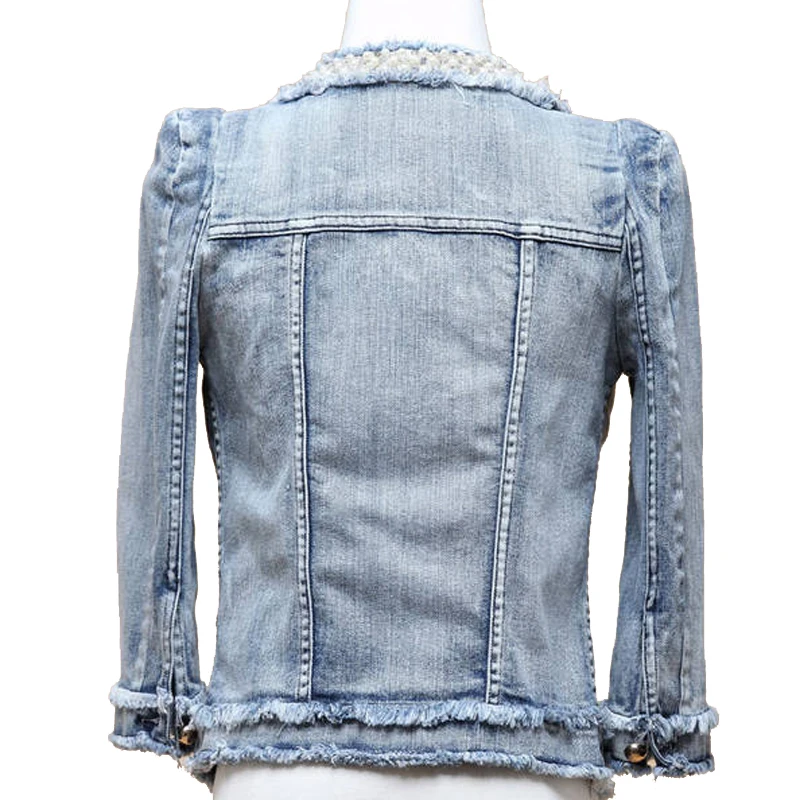 Новое поступление Для женщин жемчужина куртка Проблемные короткие джинсовая