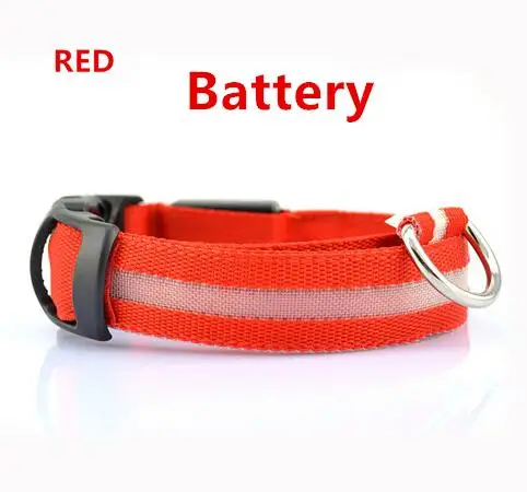 red battery Нейлон светодиодный Pet собачий ошейник, для собаки поводок собаки Luminou флуоресцентный воротник Перро мигающий на батарейках или USB Перезаряжаемые версия A01 - Цвет: red battery