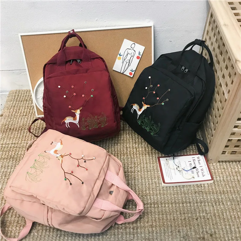 Женский рюкзак с вышитыми цветами Студенческая сумка для отдыха школьные сумки