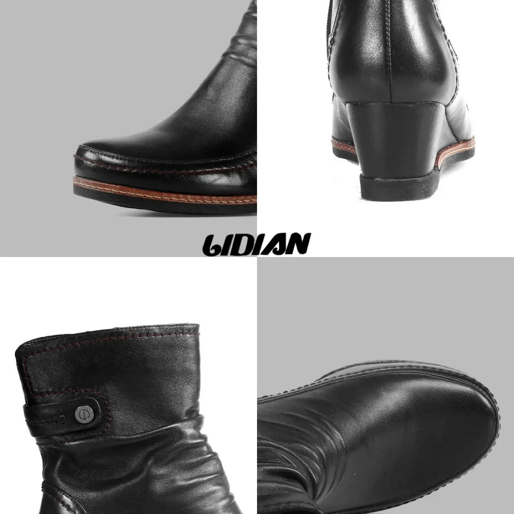 LIDIAN/короткие ботинки женская обувь на танкетке со складками из натуральной кожи