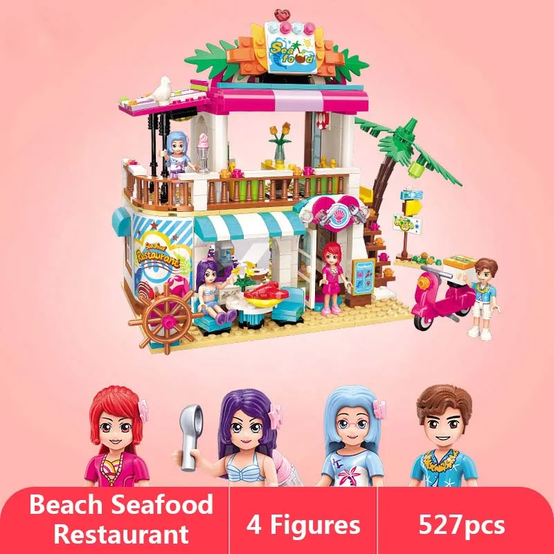Heart Lake City Girls Series Sunshine Waterpark Beach Seafood Restaurant Building Blocks Toys For children Girl Birthday Gifts | Игрушки и