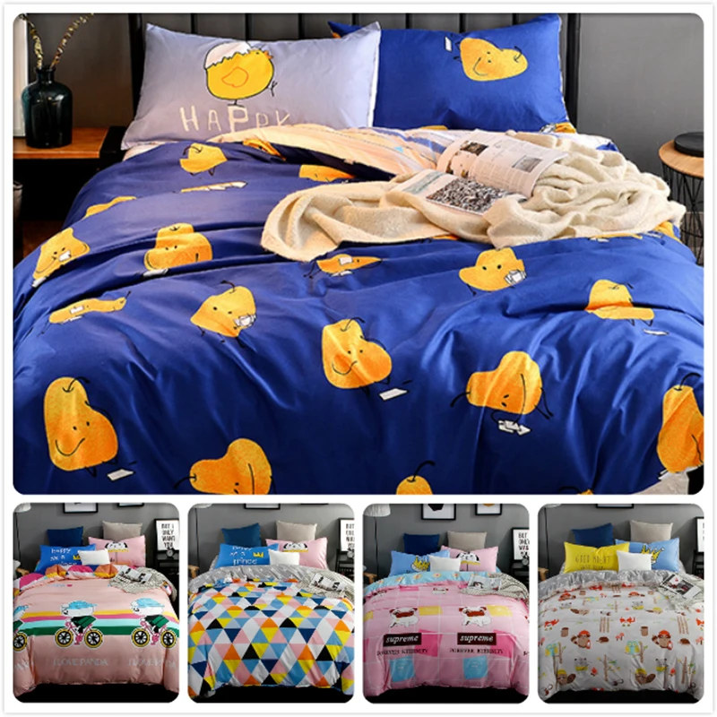 Creative Fruit Pattern 3/4 pcs Bedding Set Kids Bedlinen 1.5m 1.8m 2.0m Flat Sheet Bed Linens Queen Twin Double Size Duvet Cover | Дом и сад