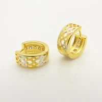 2 tone solid gold filled womens fashion hoop earrings hollow design jewelry gift