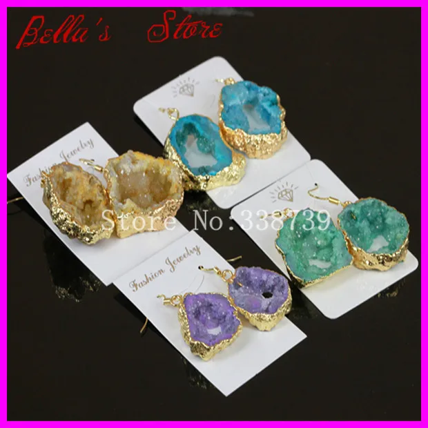 

4pair Natural Geode Quartz Druzy Stone Dangle Earring in Mix color, Gem Crystal Druzy Drusy Stone Hook Earings Jewelry