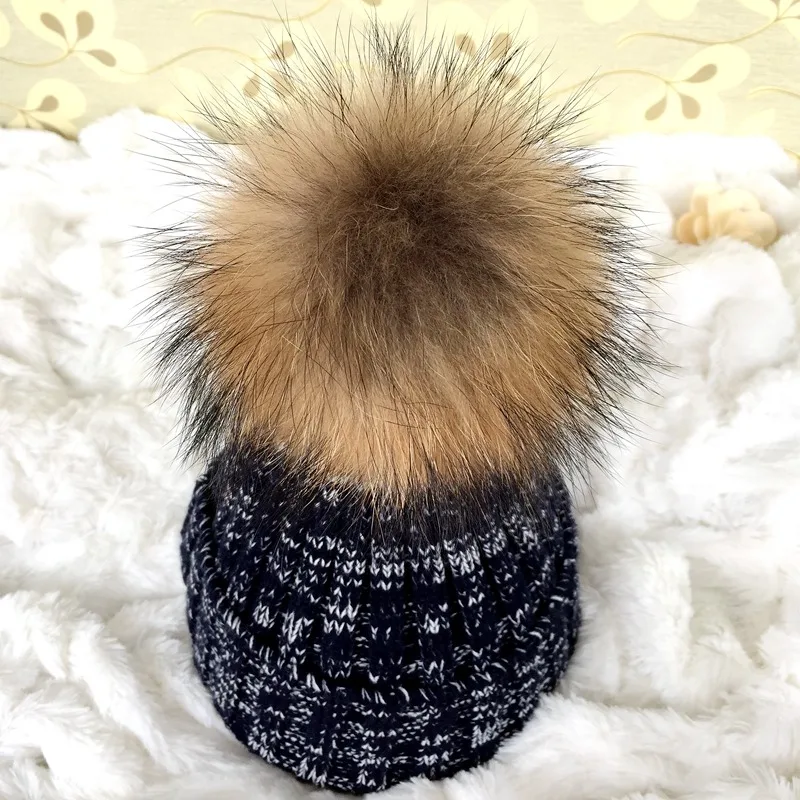 Зимняя вязаная шапка из лисьего меха с помпонами шапки унисекс шерсть крючком