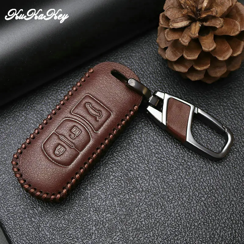 Leather Remote Smart Car Key Case Cover For Mazda 2 3 6 Axela Atenza CX-5 CX5 CX-7 CX-9 Keychain Keyring 2&amp3 Buttons Holder | Автомобили