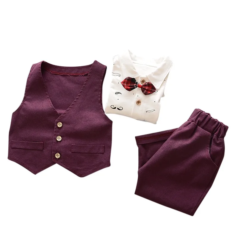 

Autumn Newborn Long-Sleeved Clothes Set Boutique British Style Gentleman Children Long-Sleeved Vest 3 Sets Fashion Children's