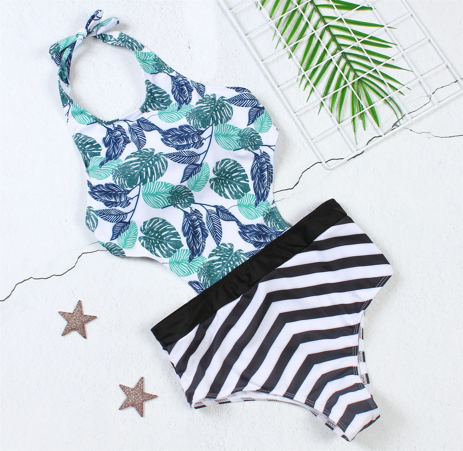 Новинка 2019 Женский Цельный купальник с высоким воротником и принтом монокини