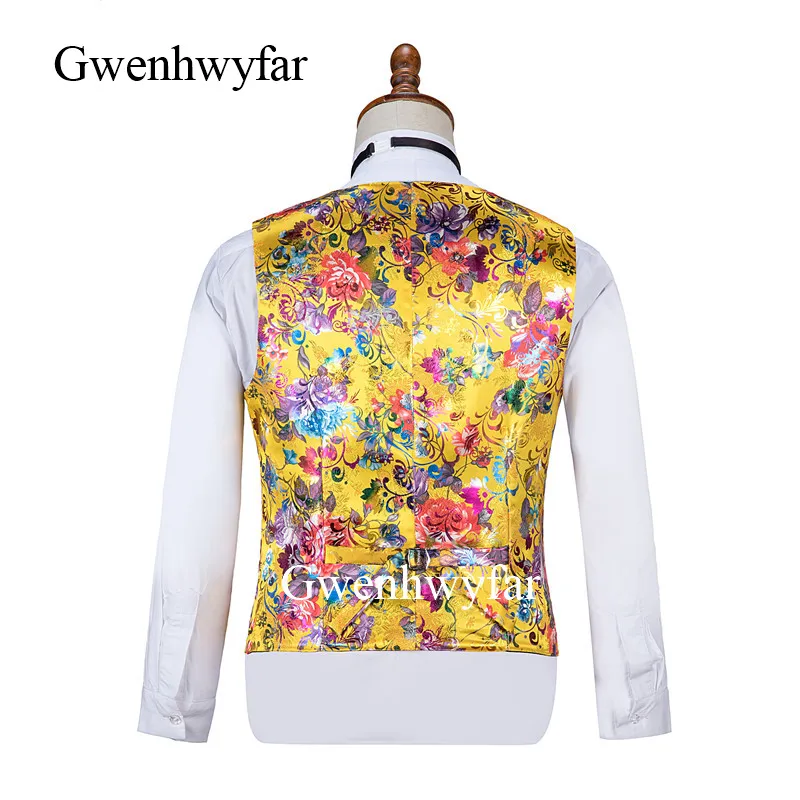 Gwenhwyfar Gold Men Suits Fashion Terno Masculino Tailor-Made Wedding Prom Party Formal Slim Fit (Coat Pant Vest Tie) | Мужская одежда