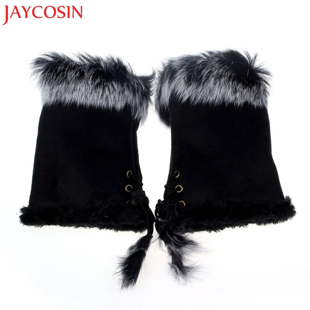 Популярные женские зимние перчатки без пальцев с искусственным кроличьим мехом