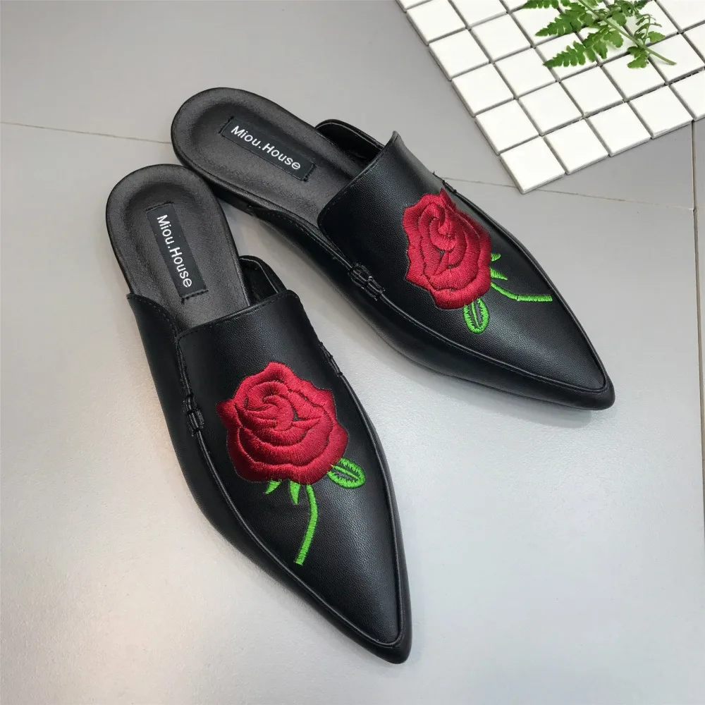 Европейский стиль брендовые туфли без задника с вышивкой розы женские шлёпки