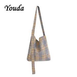 Винтажная клетчатая сумка через плечо Youda, простой Универсальный Регулируемый ремень, вместительные сумки на плечо