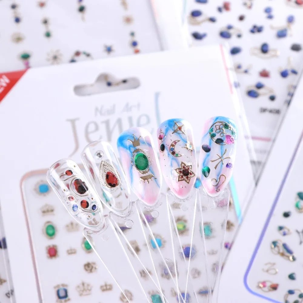 1 шт. стикеры 3D на ногти Nail Art клейкие обертывания Блестящий Золотой Цветок Драгоценный Камень Луна слайдер переводная Наклейка украшения маникюрные советы LADP401-412